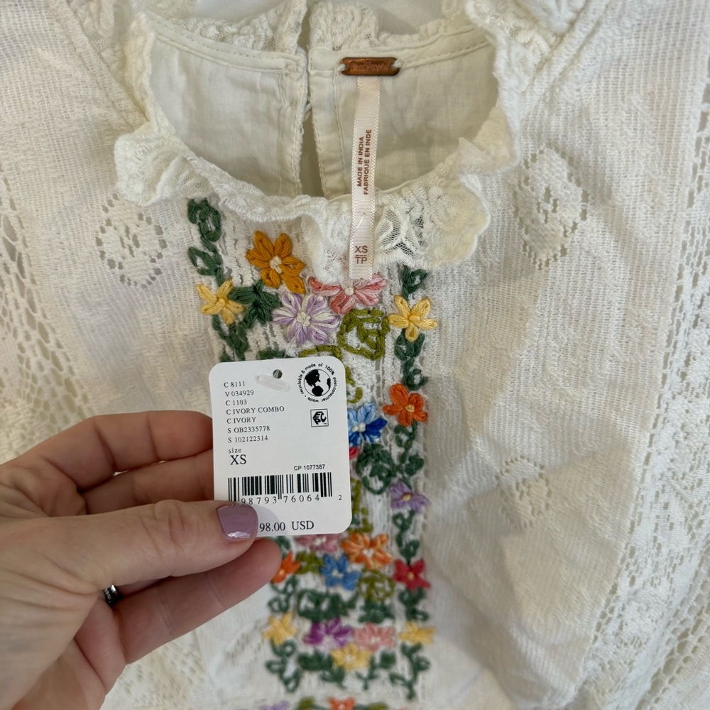 Free People Garden Grace Top Floral Embroidered - Picture 6 of 7
